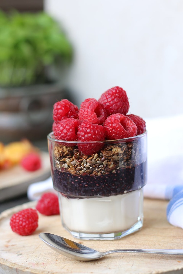 Greek Yogurt with Raspberries, Nuts and Chia Seeds - Yogurt Recipe